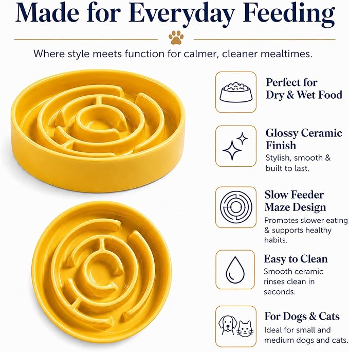 Ceramic Slow Feeder Dog Bowl, 1.5 Cup Puzzle Dish for Small Medium Dogs | Glazed ceramic maze bowl with 1.5-cup capacity for dry or wet food, sized for small and medium dogs - Image 7