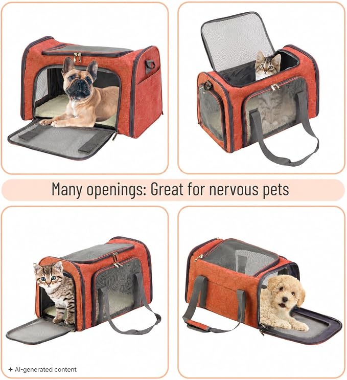 Mr. Pen- Pet Carrier, 17.5" x 11.2" x 11.5", Medium Size, Orange | Portable Travel Carrier for Small Pets, Cats & Small Dogs, Breathable Mesh, Safety Inner Leash - Image 6