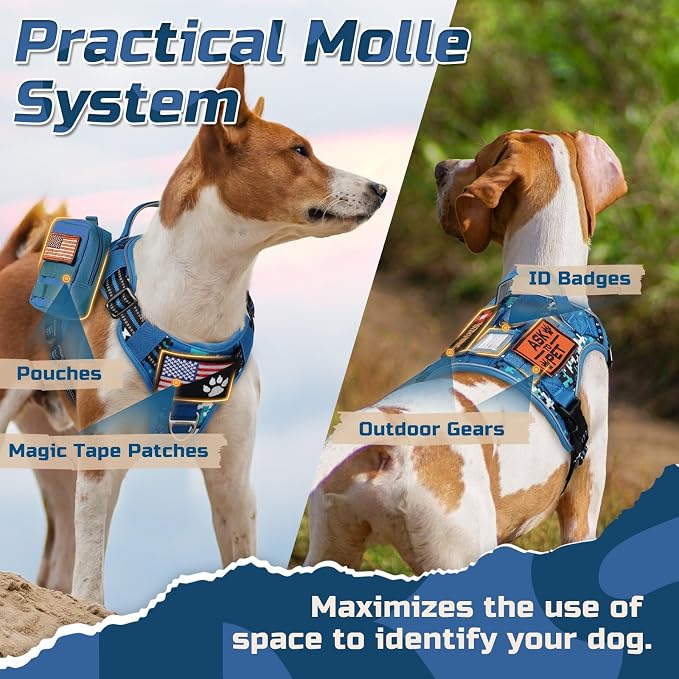 rabbitgoo Tactical Dog Harness for X-Large, No Pull Military Service Vest | Molle & Handle, Heavy Duty, Adjustable, Reflective Straps, Easy Control for Training Walking, Blue Camo, X-Large - Image 4