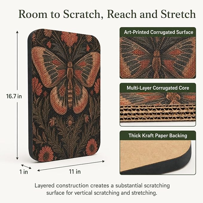 2 Pack Cat Wall Scratcher, Art Cat Scratching Board for Cats | Wall Mounted Cat Scratch Pad, Water-Based Ink, Hook&Loop Strips, Floor or Wall Use, 16.7x11x1 Inch, Butterfly & Rabbit - Image 2