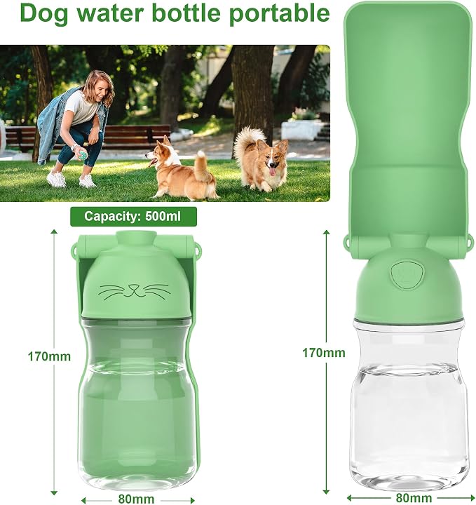 Amerisun Dog Water Bottle, 16.9 OZ Collapsible Leak-Proof Pet Water Bowl | Collapsible Water Bottle,Suitable for Dog, Cat, Puppy, Guinea Pig, Hamster & Bunny. Ideal for Walking, Hiking (A012B-Green) - Image 3