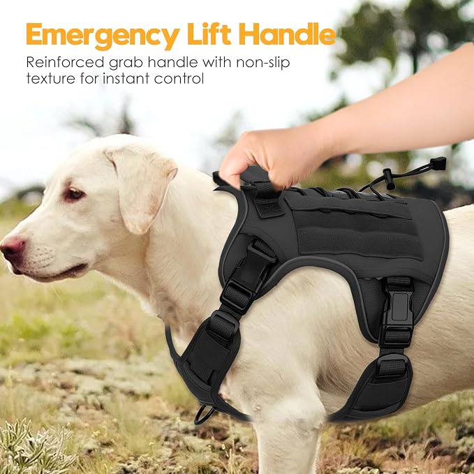 Heavy-Duty Tactical Dog Harness for Large Dogs, No Pull Adjustable Reflective Pet Vest with Molle System, K9 Military-Grade Control for Service Training, Outdoor & 10+ Breeds, Black, X-Large - Image 8