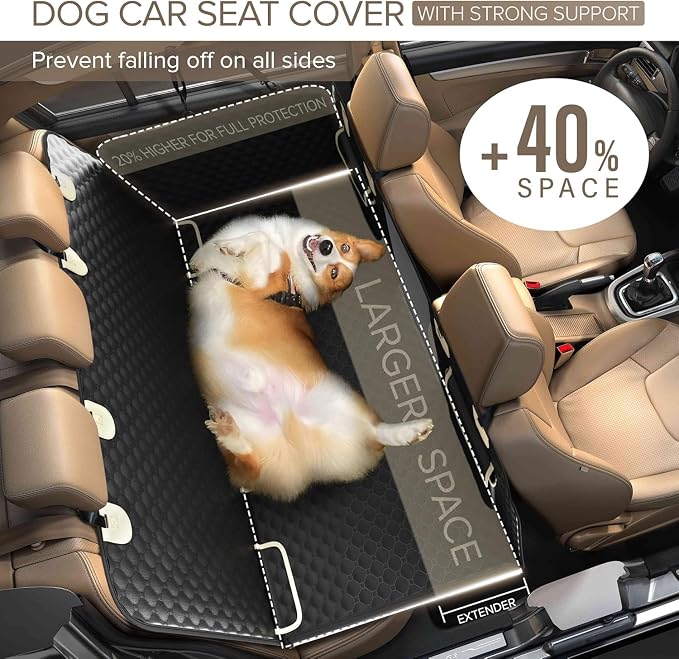SHARLOVY Back Seat Extender for Dogs, Heavy Duty Dog Car Seat Cover for Back Seat and Aggressive Chewer, Large Hard Bottom Seat Cover for Dogs, Dog Hammock for Car, Travel Pet Bed for Car, SUV, Truck | Large Hard Bottom Seat Cover for Dogs Aggressive C... - Image 2