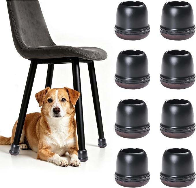 Chair Leg Floor Protectors for Carpet Hardwood, Anti Dog Hair, Fit 1"-1.2" | Upgraded Black Chair Leg Caps with Graphene Fabric Bottom, Furniture Feet Covers Scratch-Resistant Reduce Noise-16PCS by MOYOHIMChairLegFloorProtectors
