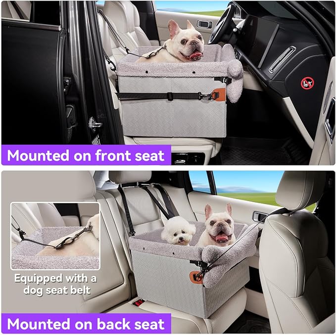 TKYZ Dog Car Seats for Small Medium Dogs,PU Leather Car Seat Boosters,Foldable Puppy Cat Carseats (Grey, Medium Dog) - Image 5