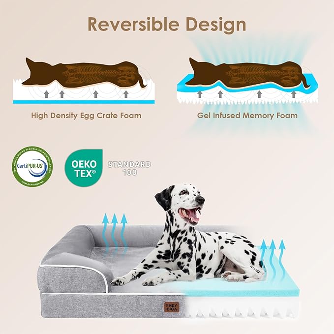 EHEYCIGA Orthopedic Dog Beds for Large Dogs, Waterproof Memory Foam Large Dog Bed with Sides, Non-Slip Bottom and Egg-Crate Foam Pet Couch Bed with Washable Removable Cover, Grey | 41Inch XL Dog Bed, Non-Slip Bottom and Egg-Crate Memory Foam Extra Larg... - Image 4