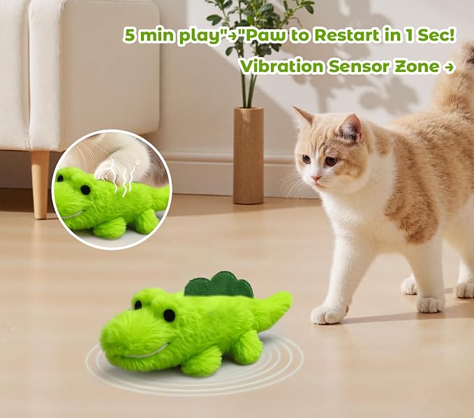 Interactive Cat Toys for Indoor Cats – Auto Moving Alligator with 360° Random Movement & Tail Wagging, Rechargeable Cat Exercise Toy with Catnip, Self-Play Fun for Bored Adult Cats-Set - Image 4