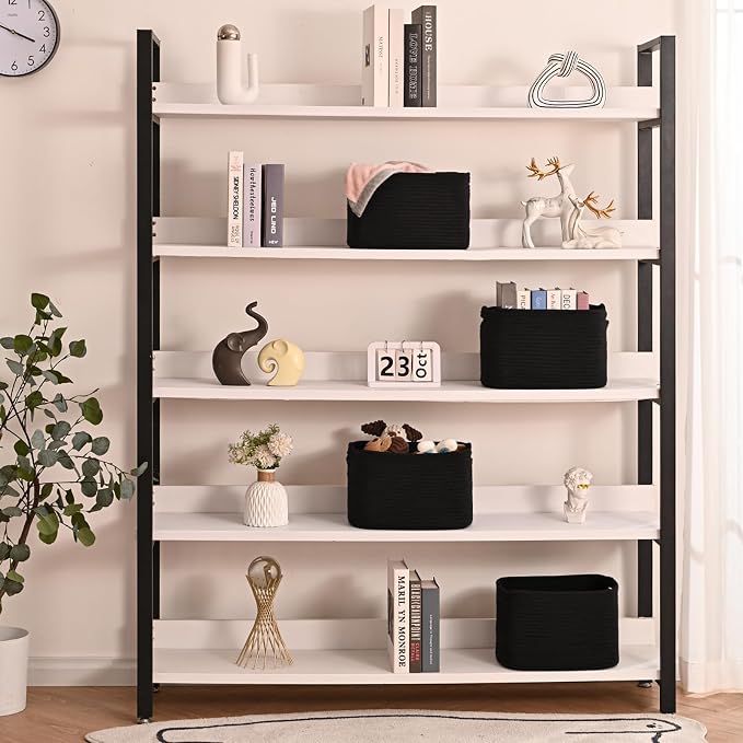 ICERZCZ Black Storage Baskets for Shelves, Small Storage Baskets for Organizing, Woven Cotton Rope Baskets for Storage, Book Basket, Decorative Shelf Basket, 12.5"Lx9.1''Wx7.9''H (4 Packs) Black - Image 2