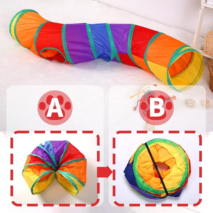 Pet Cat Tunnel, S-Shape Tunnels for Indoor Cats, Collapsible Pet Tunnel for Kitten, Puppy, Rabbit, 25cm-Wide Tunnels, Durable & Breathable, with Peek Hole Toy Ball - Image 4