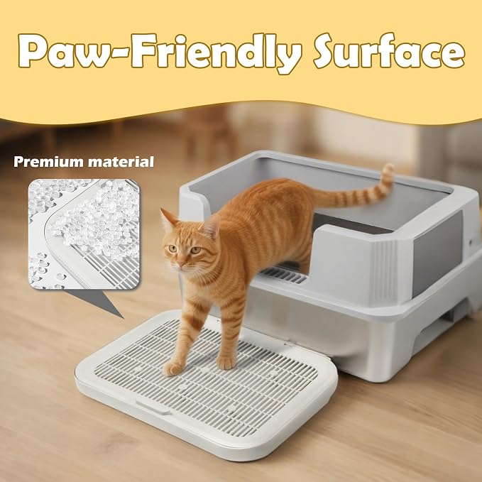 Cat Litter Mat Litter Box Mat with a Flip-top Lid,Extra Large Double-Layer Trapping Mats for Kitty,XL Cat Trapping Pad with Non-Slip Base,Durable,Waterproof,Washable,Easy to Clean (Grey) - Image 3