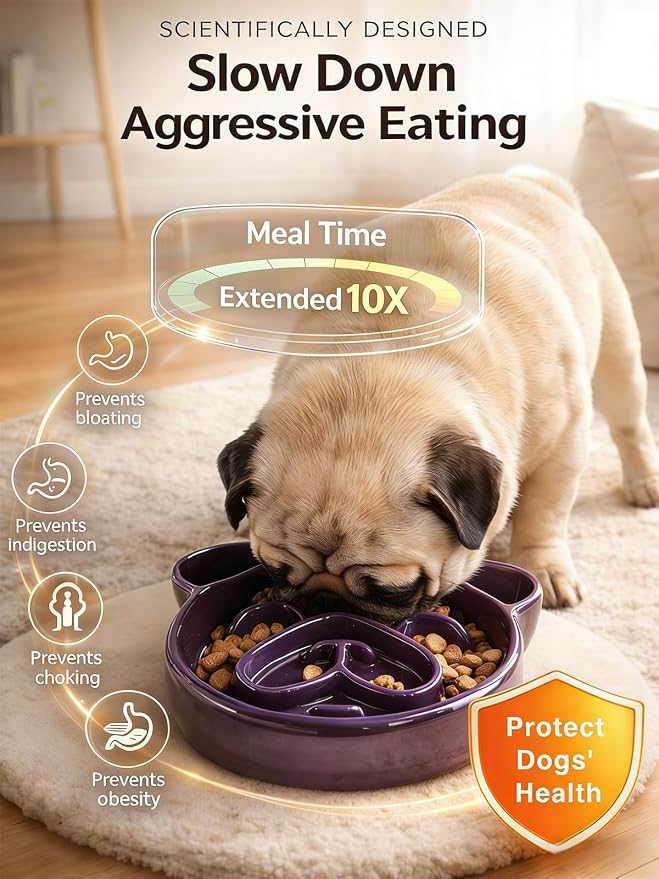 Cute Ceramic Slow Feeder Dog Shape, 1.5 Cups Pet Food Bowl for Small & Medium Breed. Bite-Resistant, Dishwasher Safe, Maze Design to Prevent Fast Eating, Bloat, Choking. Gift for Dog Lovers - Image 3
