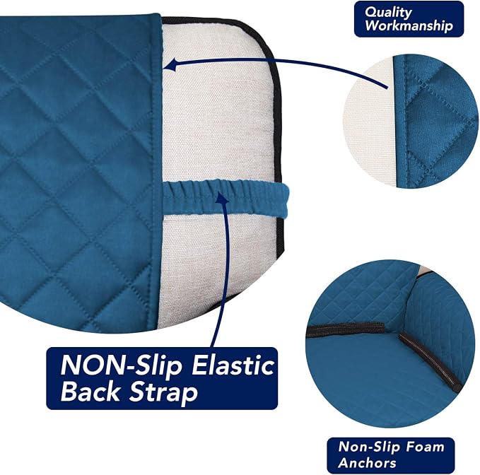 PureFit Reversible Quilted Sofa Cover, Water Resistant Slipcover Furniture Protector, Washable Couch Cover with Non Slip Foam and Elastic Straps for Kids, Pets (Small, Peacock Blue/Beige) | Peacock Blue/Beige, Water Resistant Couch Protector, Washable ... - Image 3