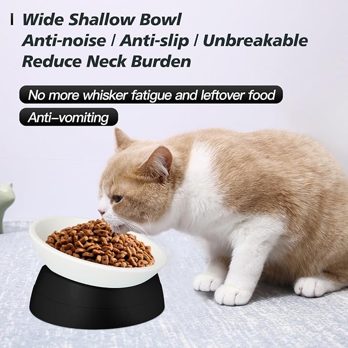 Elevated Cat Bowl, Adjustable Raised Slanted Food Bowl for Cats and Small Dogs, Wide Shallow PP Dish with TPR Non Slip Base, Whisker Friendly, 17 oz - Image 2