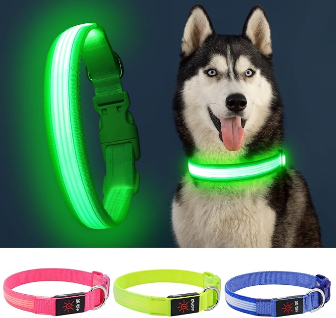 YFbrite Light up Dog Collar, USB Rechargeable LED Puppy Collar Super Bright Adjustable Glowing Dog Lights for Night Walking (Design 2-Green, Medium) - Image 2