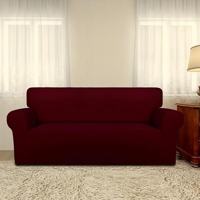 PureFit Stretch Oversized Loveseat Covers Couch Covers for Sofa Wine - Image 2