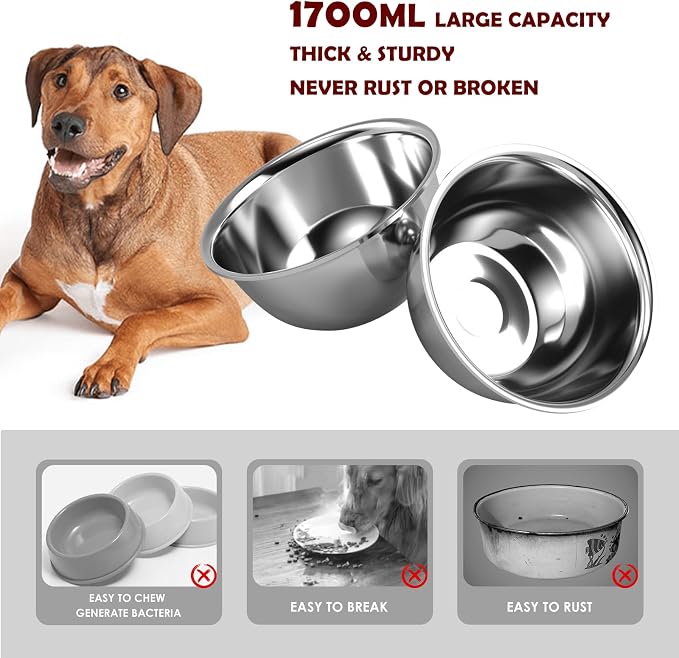 SHAINFUN Elevated Dog Bowls with Slow Feeder & Mat for Medium and Large Dogs, 12" Tall Adjustable Wooden & Metal Raised Dog Bowl Stand, 2 Stainless Steel 58oz Bowls for Food & Water - Image 6