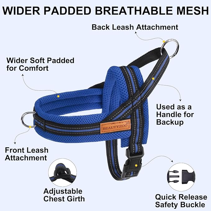 BEAUTYZOO Small Dog Harness and Leash Set, No Pull Step in Puppy Vest | Breathable Mesh with Handle, Reflective, Adjustable No Choke Escape Proof, Lightweight, Easy Control for Walking, Dark Blue S - Image 2