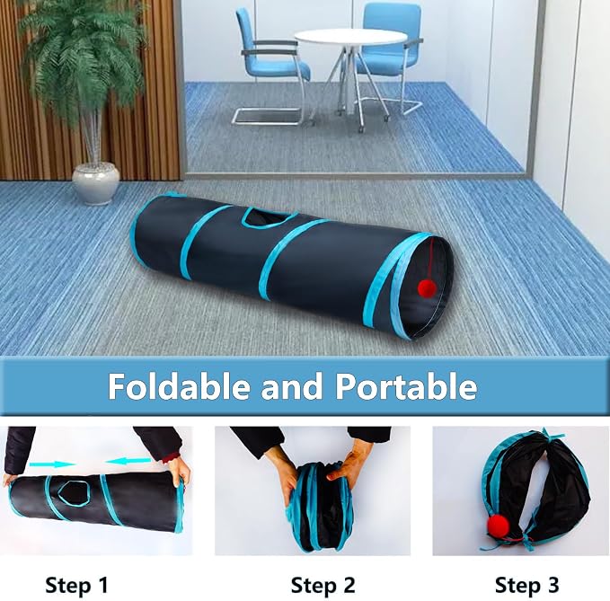 Cat Tunnel Tube Toys，Tunnels for Indoor Cats, 2 Way Foldable | Interactive Pet Crinkle Pop Up Tunnel with Balls Peek Hole Hideaway for Rabbits, Kittens, Ferrets, Puppy Playing & Exploring - Image 2