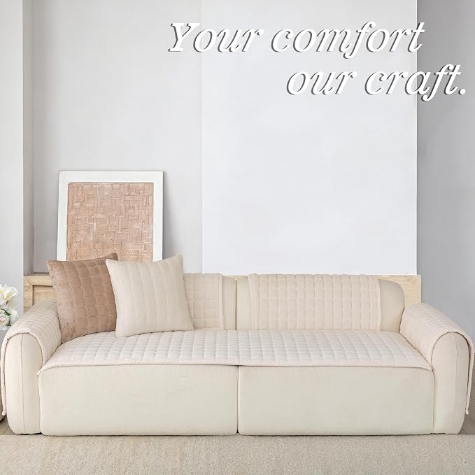 Velvet Washable Couch Cover for Dog,L Shape Sofa Cover for Pets. | 27.6"x82.7",White,Sectional Couch Cover,Soft Velvet,Non-Slip,Furniture Protector,quilted - Image 3