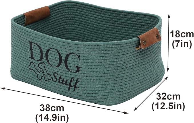Geyecete Square Dog toy basket storage Cotton Rope Storage Basket Pet/Pet Toy And Accessory Storage Bin Doy Toy Box-Green - Image 4