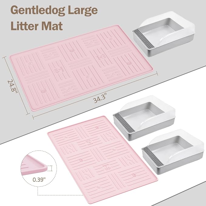 Silicone Cat Litter Mat, 34" X 25" Litter Box Mat, Pink | SiliconeLitter Trapping Mat, Soft and Waterproof,Cat Litter Box Mats for Floor - Image 2