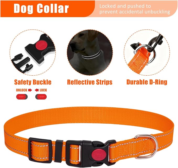No Pull Dog Harness Adjustable Collar & Leash Set - Dog Halter Harnesses Collapsible Bowls & Poop Bag Dispenser Muzzle ID Tags Toys Fits Small Medium Large Dogs (Orange-XL) - Image 5