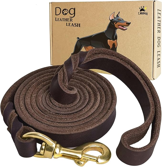 LWBMG Leather Dog Leash 8ft, Heavy Duty Genuine Leather Braided Dog Training Leash, Soft and Strong Pet Lead for Large, Medium Dogs by LWBMG