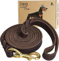 LWBMG Leather Dog Leash 8ft, Heavy Duty Genuine Leather Braided Dog Training Leash, Soft and Strong Pet Lead for Large, Medium Dogs by LWBMG