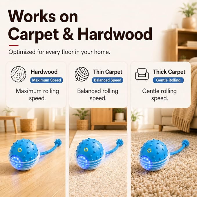Interactive Rolling Cat Ball, Motion Activated Automatic Cat Toy | Smart Play, High Power, Anti-Stuck Rolling, Carpet & Hardwood, Chirping Sound, USB-C Rechargeable, 3 Modes, Durable - Image 3