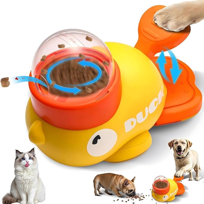 Cat Puzzle Treat Dispenser,Interactive Dog Puzzle Treat Feeder,Duck-Shaped Puzzle Toy Prevents Bloating,Food Puzzle Slow Feeder Adjustable Food Outlet for Small Cats,Dogs,Other Pets (Yellow) by Unknown