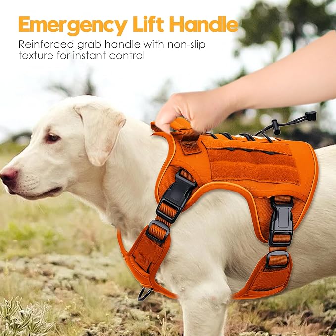 Heavy-Duty Tactical Dog Harness for Large Dogs, No Pull Adjustable Reflective Pet Vest with Molle System, K9 Military-Grade Control for Service Training, Outdoor & 10+ Breeds, Orange, X-Large - Image 8