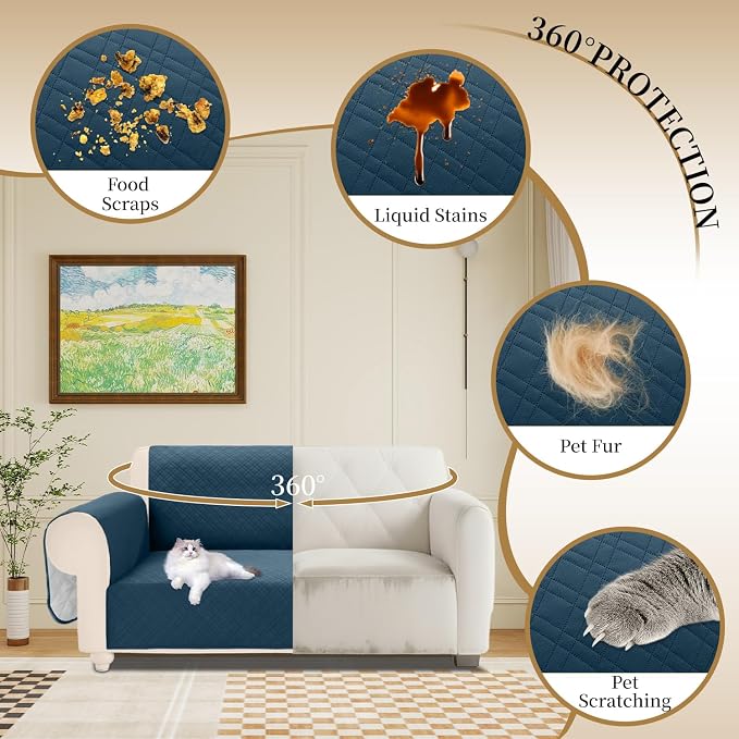 Velvet 100% Waterproof Loveseat Covers Washable Love Seat Couch Covers for 2 Cushion Couch Sofa Pet Friendly Sofa Slipcovers Dogs Furniture Protector with Pockets (Medium-XL, Dark Blue) - Image 5
