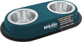 Master Pet Supply Double Dog Bowls Set with Elevated Base Emerald Sea | 2 - (8 oz) Stainless Steel Removable Dishes Double Cat Food Water Bowl, Dog Puppy Food Bowl Set, Rust Resistant, Raised Dish by MasterPetSupply