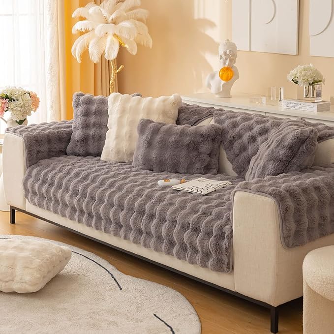 Faux Fur Couch Covers for Sofa Thick Fuzzy Sofa Covers for Dogs | Soft Warm Couch Cover Shaggy Fuzzy Sectional Sofa Cover Non-Slip Plush Sofa Slipcover Furniture Protector by WelcometoXSlive