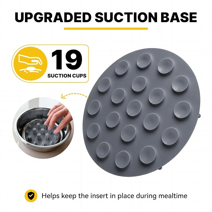 Slow Feeder Insert for Cat and Dog Bowls, Medium 4.8 Inch, Gray | Soft Silicone with 19 Suction Cups, Removable for Easy Cleaning and Best on Smooth, Flat-Bottom Surfaces - Image 3