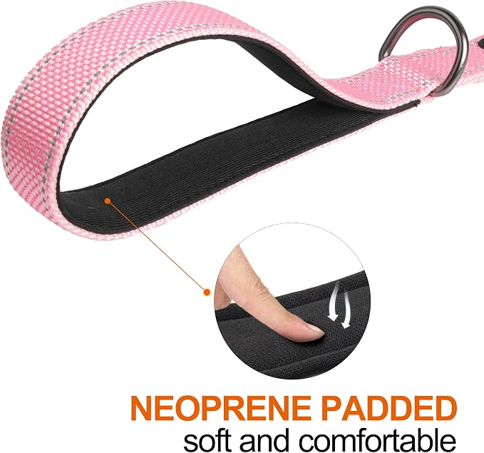 Twoear 5FT 1IN Heavy Duty Dog Leash for Large Dogs with 2 Padded Handles | Traffic Handle Extra Control, Auto Lock Hook, Strong Reflective Walking Leash for Night Safety, Medium and Large Breeds,Pink - Image 4