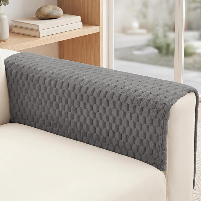 Foxdecor Couch Arm Covers for Sofa Arm Chair Covers Set of 2 | Sofa Arm Covers Cat Scratch Resistant Couch Protectors, Washable Armrest Cover Furniture Arm Covers, Grey 18x24 in by Unknown