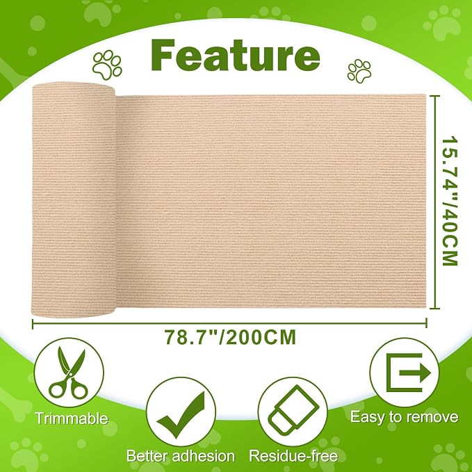 ENONCI 78.7x15.8 Cat Scratch Pad, Furniture Protector for Couch Corners | Trimmable, No-Shedding Cat Scratch Pad with Self-Adhesive Backing for Climbing, Protects Walls, Carpet and Couch - Image 7