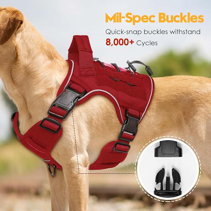 Heavy-Duty Tactical Dog Harness for Large Dogs, No Pull Adjustable Reflective Pet Vest with Molle System, K9 Military-Grade Control for Service Training, Outdoor & 10+ Breeds, Red, Medium - Image 3