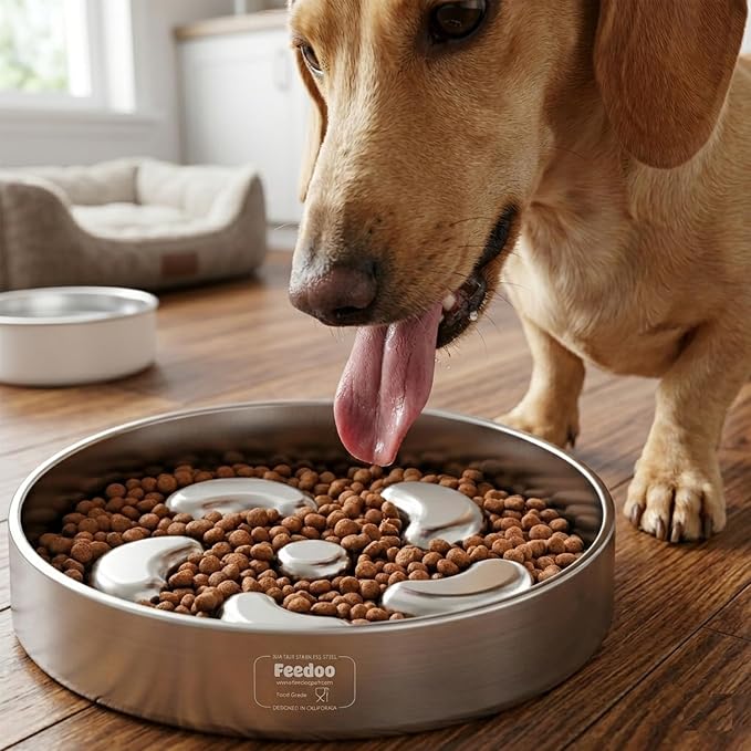 Feedoo Slow Feeder Dog Bowl-2Cups for Medium Breeds, Double Wall Food-Grade Stainless Steel, Heavy Duty with Non-Slip Rubber Base, Puzzle Maze Bowl to Slow Down Eating - Image 8
