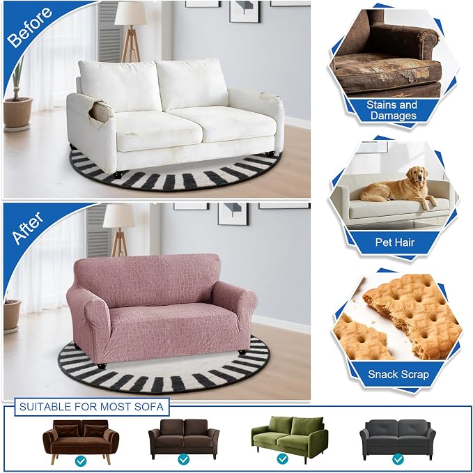 MAXIJIN Waterproof Loveseat Cover Couch Covers, 1 Piece Stretch Love Seat Sofa Slipcovers with Non-Slip Elastic Bottom, Washable Furniture Protector for Dogs Pets (Medium, Dusty Pink) - Image 6