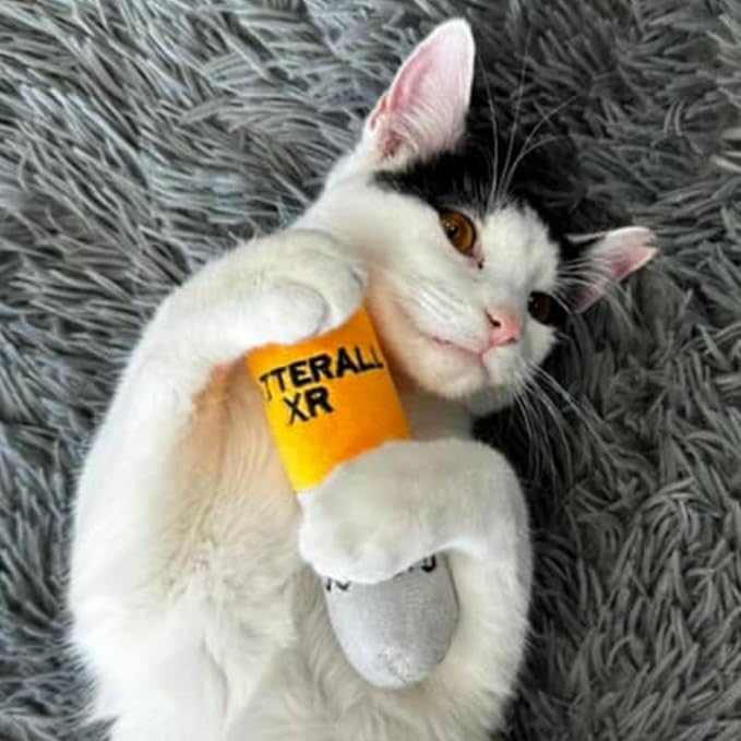 Smokey's Stash Catterall Catnip Toys – 4 Pack Plush Pill Toys with Potent Catnip & Crinkle Paper – Funny Parody Cat Toys for Indoor Cats & Kittens – Interactive Kicker Toys - Image 5