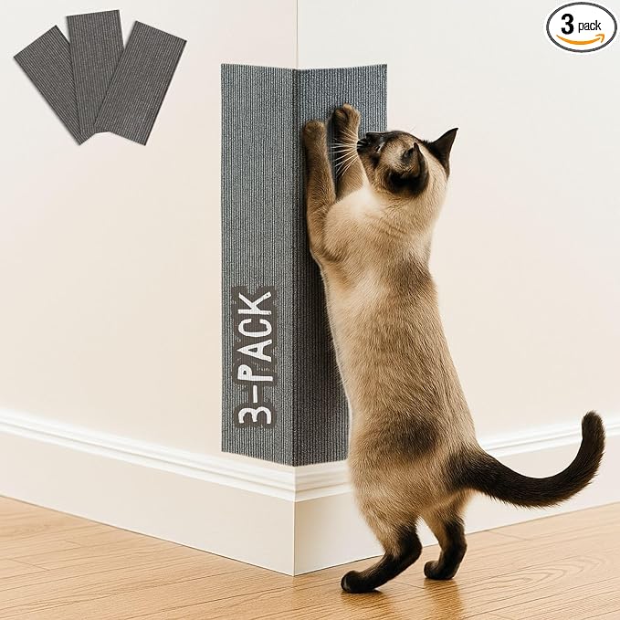 Cat Scratch Mat (3 Pack), 23.6’’ x 11.8’’ Cat Wall Corner Scratcher, Versatile Self-Adhesive Replacement Easy Use for Cat Trees Wall Furniture, Scratching Posts, and Couch Protection (Deep Grey) by 2ME