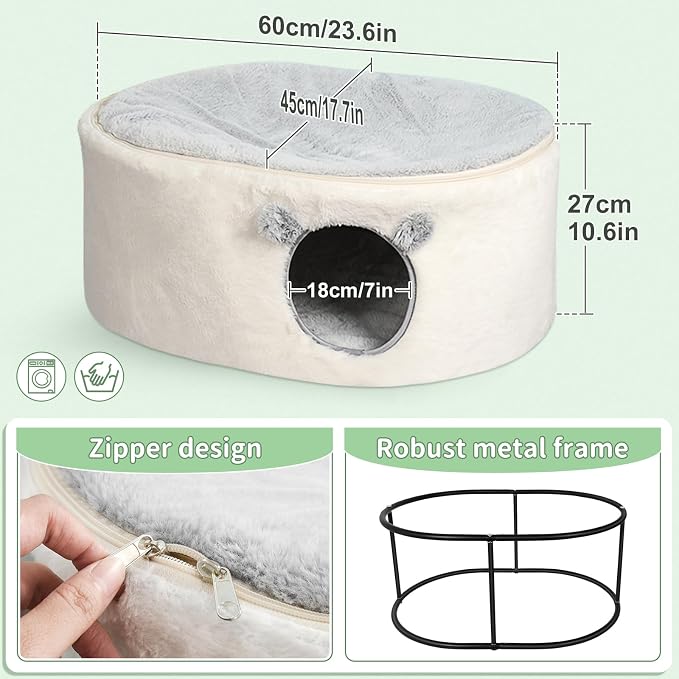 Sunhoo Elevated Cat Beds for Indoor Cats Enclosed House Hideaway Raised Kitty Hammock Large with Washable Cover Kitten Cave Pet Hut Puppy Condo Cubby Plush Cushion Easy Assembly 23.6 * 17.7 * 10.6in - Image 4