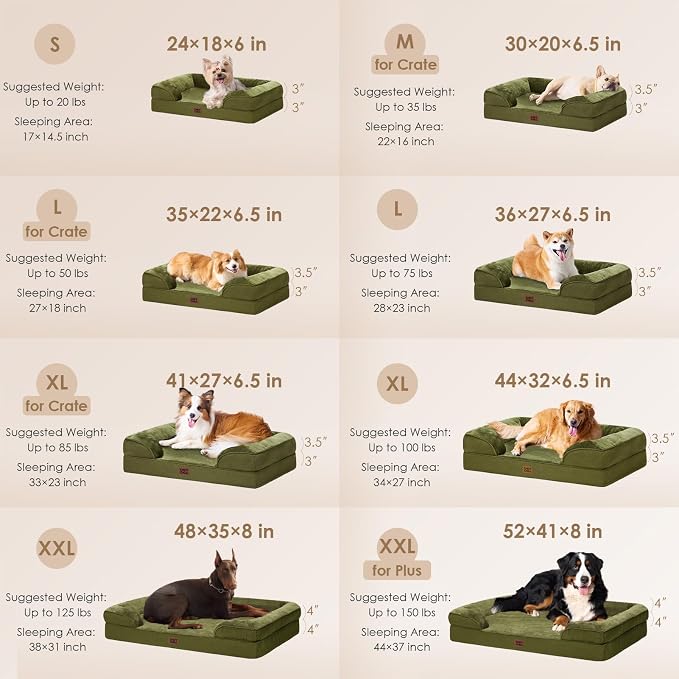 EHEYCIGA Orthopedic Dog Bed Medium Size Dog, Waterproof Washable Pet Beds | Non-Slip Bottom and Egg-Crate Memory Foam Dog Couch Bed with Washable Removable Cover, Olive Green - Image 2