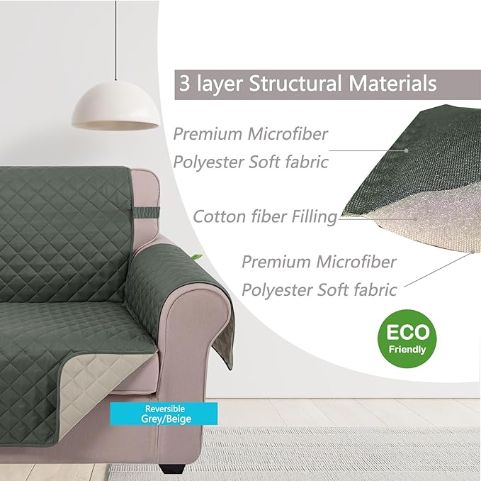 U-NICE HOME 4 Seater Sofa Cover 91''Large Couch Cover, Grey/Beige | Washable, Pet Friendly, Elastic Straps, Water Repellent, Furniture Protector Mat for 4 Cushion Couch - Image 4