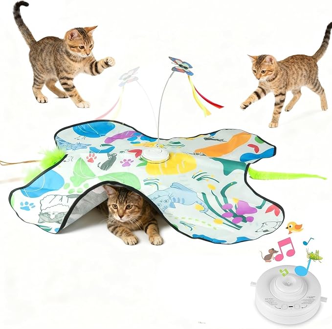 Interactive Cat Toys Rechargeable for 4 in 1 Hide and Seek Game, Moving Concealed Wand Feathers, Real Mouse Squeaky, Durable Exercise Toys for Indoor Cats for Bored Adult Cats Wand Toy by Unknown