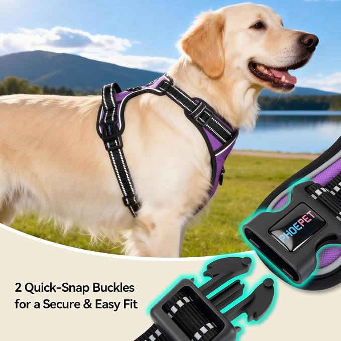 No Pull Dog Harnesses for Small Puppies Reflective Adjustable | Front Clip Vest with 2 Metal Leash Attachment Hooks Soft Handle(XS, Purple) - Image 6