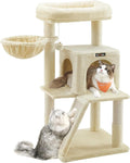 Feandrea Cat Tree, 37.8-Inch Cat Tower, Multi-Level Condo with Widened Perch, Scratching Posts and Ramp, 2-Door Cave, Hammock, Beige UPCT51M by FeandreabySONGMICSHOME