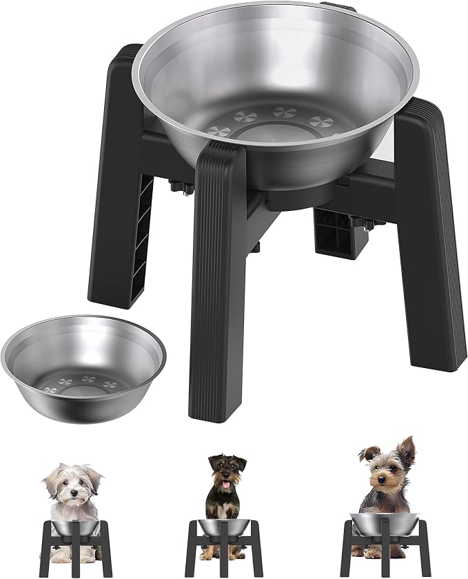 Elevated Dog Bowl, Raised Dog Bowl Stand with Stainless Steel Bowl | Elevated Pet Water & Food Bowl for Medium Dogs, Stable and Anti-Slip Raised Bowl by CZPET